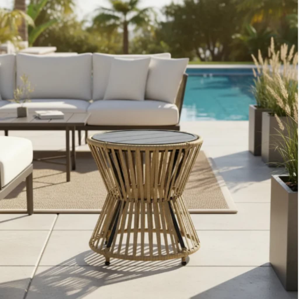 Mesinha Redonda Ripada Alumínio Premium Resistente 50cm Preto Área Externa, Praia ou Piscina