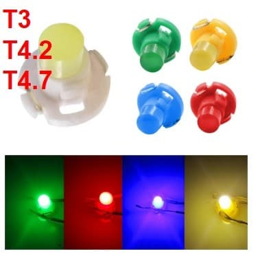 5 x Lâmpada automotiva T3 T4.2 T4.7 cores 12v para painel branco azul verde amarelo vermelho