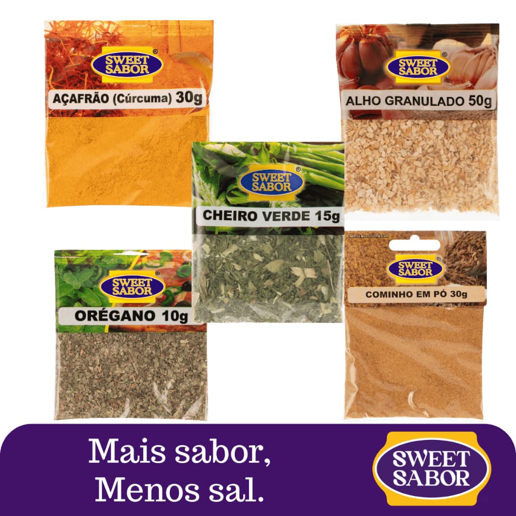 Kit Temperos Mais Sabor Menos Sal Reduz Sódio Realça Sabor Uso Diário 5 Sachês 135gr