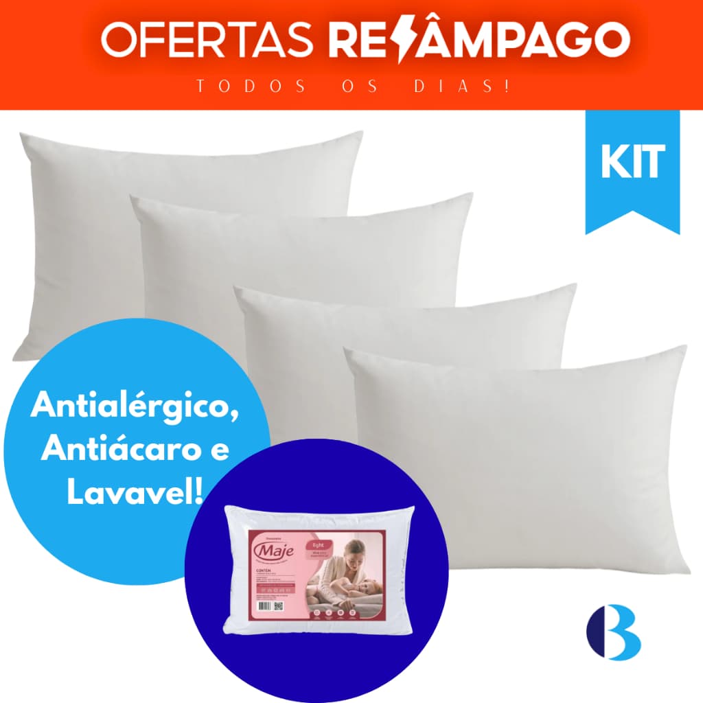 Kit 4 Travesseiros De Fibra Siliconada 45cm x 65cm Maje - Antialérgico, Antiácaro E Fácil Limpeza!