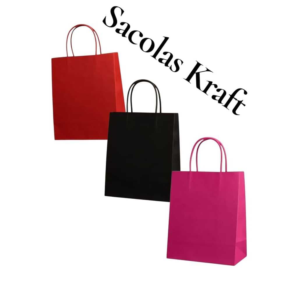 Sacolas de papel kraft com alça - várias cores - 10 unidades