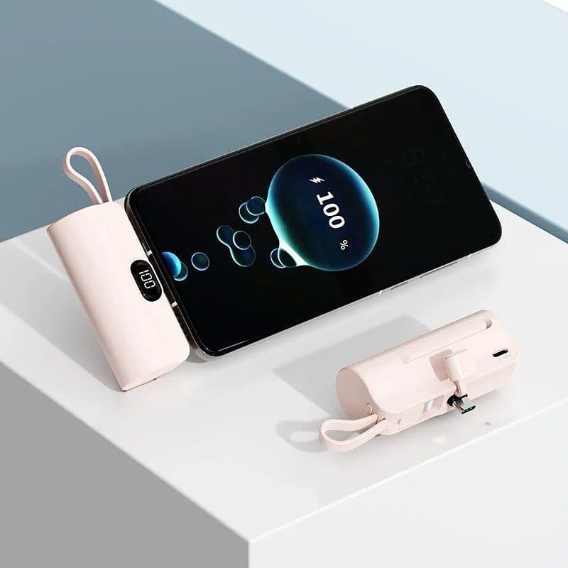 Mini Carregador Portátil Power Bank 5000 mAh com 02 Saídas TIPO-C / Lightning com Alça Eletromex
