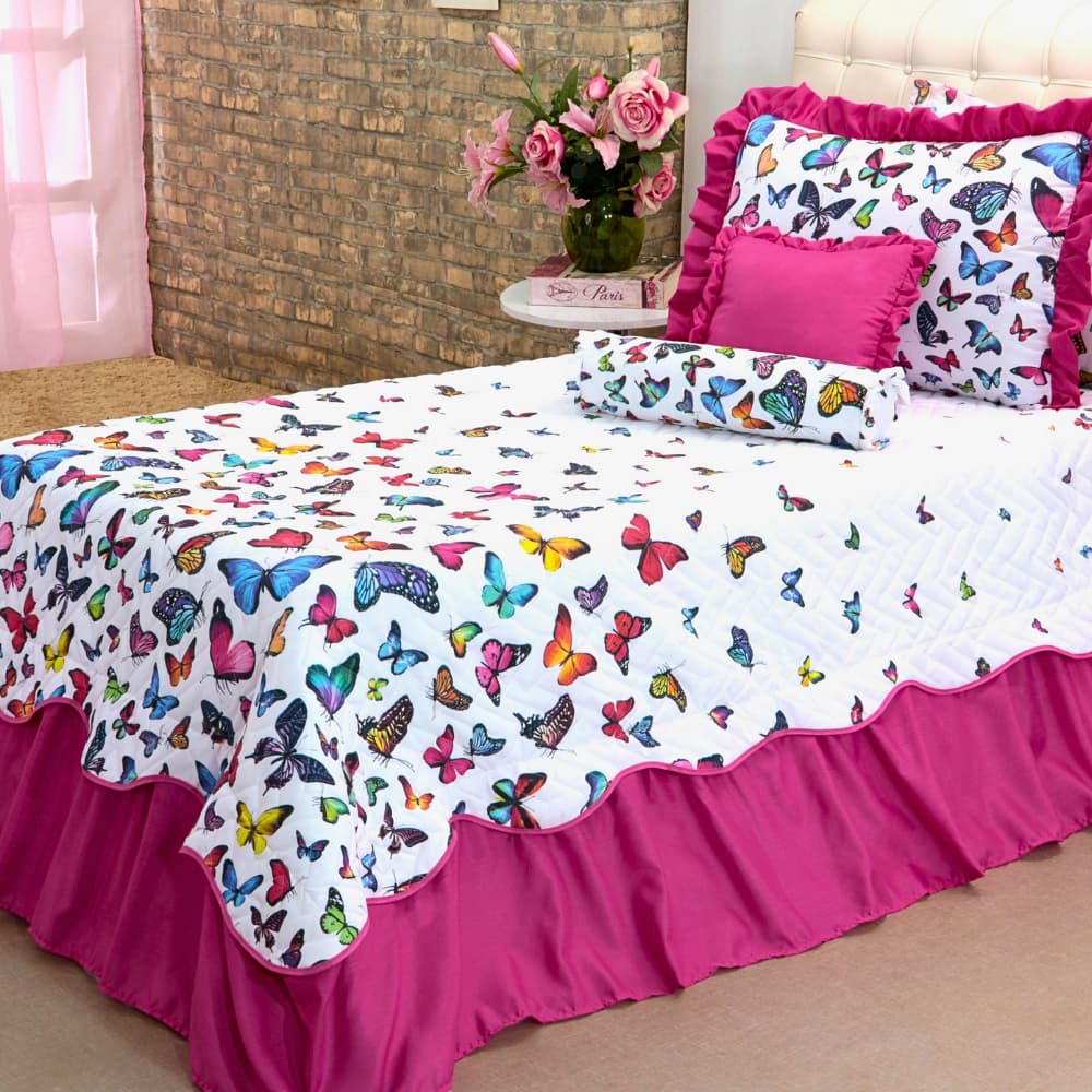 Cobre Leito Solteiro 3 Peças Babado Matelado Colcha Decorativa Belize Microfibra