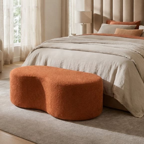 Puff Feijão Design Orgânico Sala Quarto Tecido Boucle Aveludado Multiuso Recamier