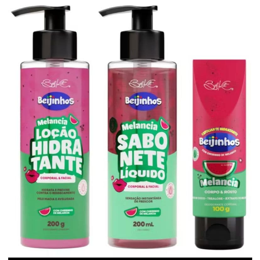 Kit Hidratante, Esfoliante e Sabonete Beijinhos Melancia Belkit - Para o Corpo e Rosto