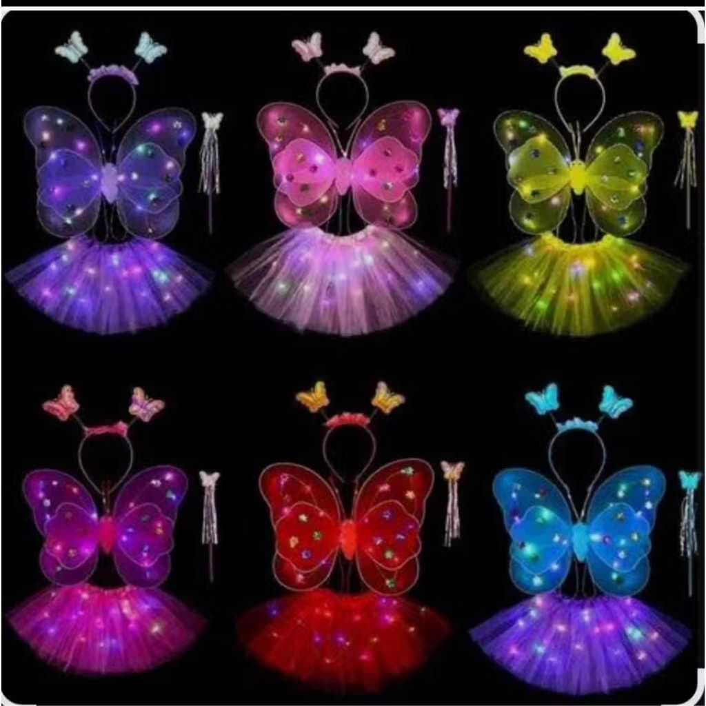 Asa de Borboleta com Led Varinha De Condão e Tiara