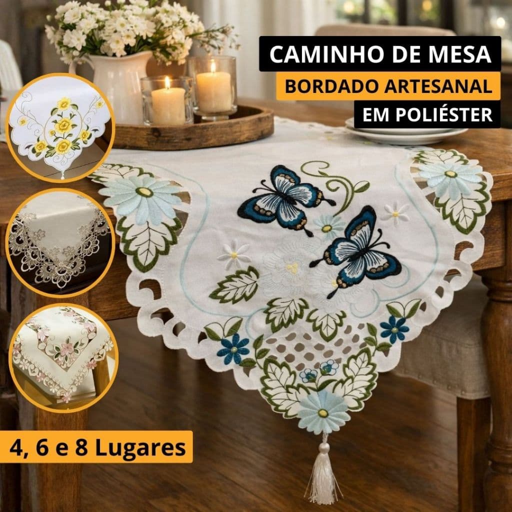 Caminho de Mesa com Renda para Decoração de Mesas 4, 6 ou 8 Lugares varias cores e modelos