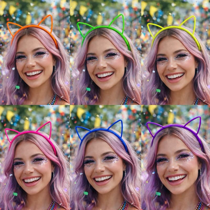 Tiara Orelha de Gatinho Neon – Acessório para Carnaval e Fantasias