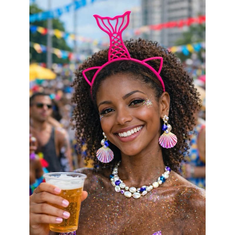 Tiara Sereia com Orelhas – Acessório de Carnaval Neon