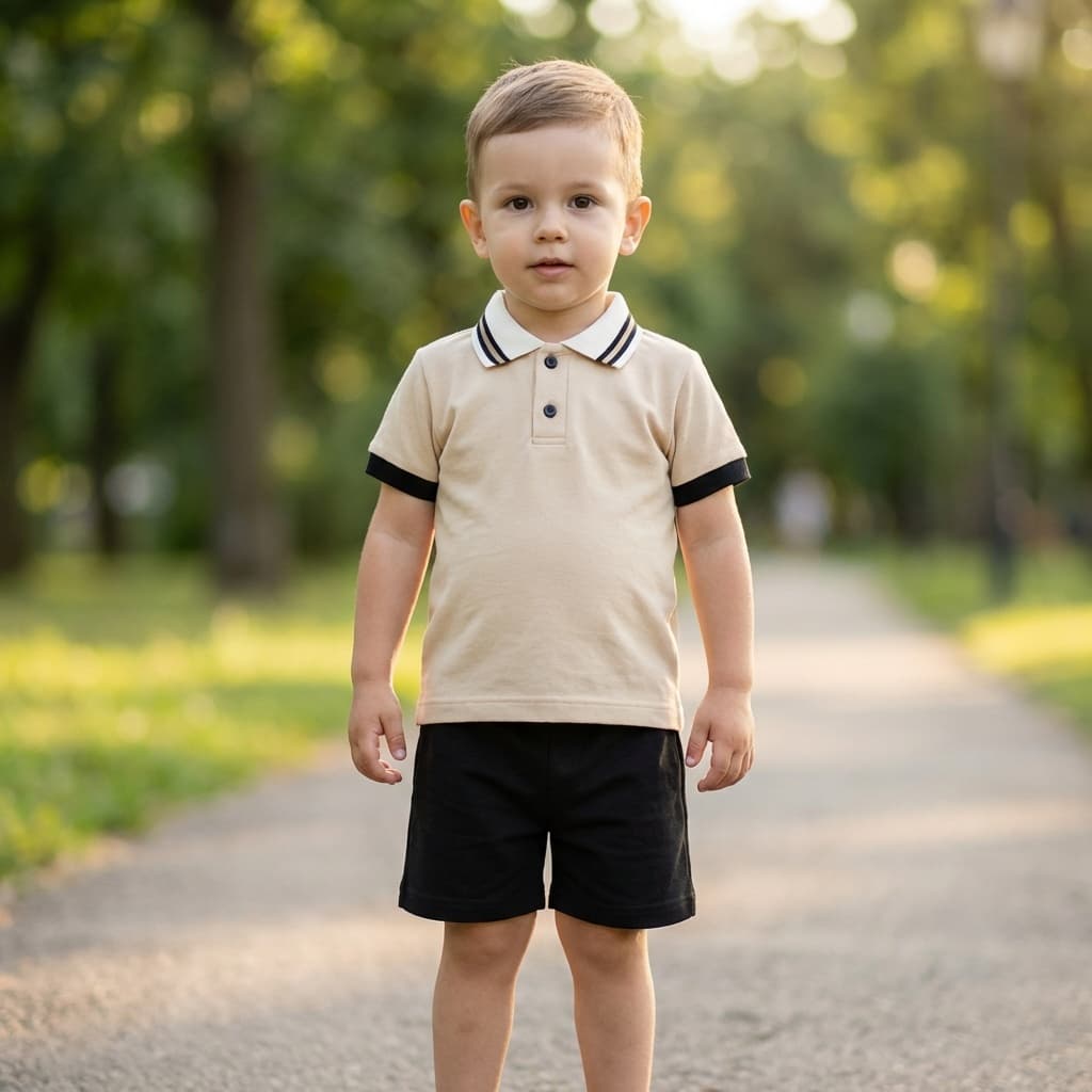 Conjunto Polo Menino Estilo Terno Casual bege P - 4 Malha piquet criança/bebê