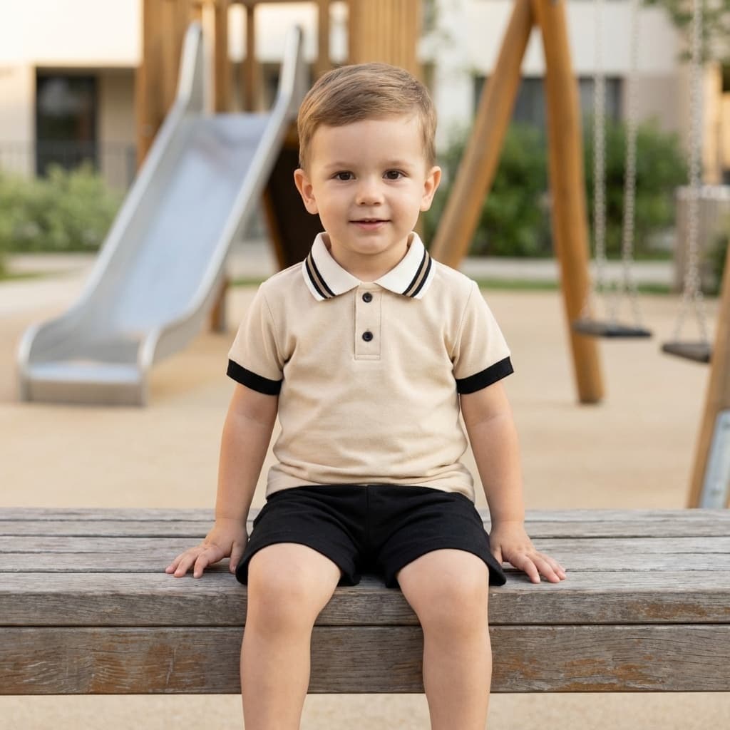 Conjunto Polo piquet Infantil Masculino P - 4 respirável malha fria confortável bege look elegante-casual