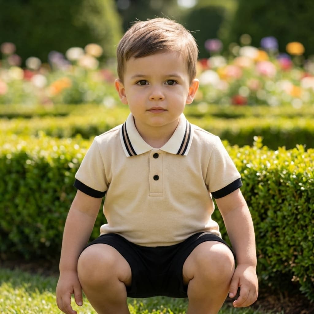 Conjunto Infantil Menino Polo piquet e short moletinho Verão bege casual uso diário