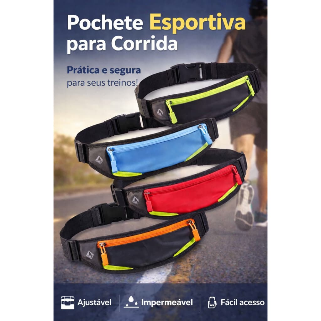 Pochete Esportiva Ajustável com Zíper para Corrida Academia e Caminhada