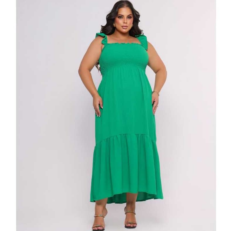 Vestido Verde Midi Moda Casual Tendencia Elegante Festa Longo Lastec Fenda Evangelico Cristão