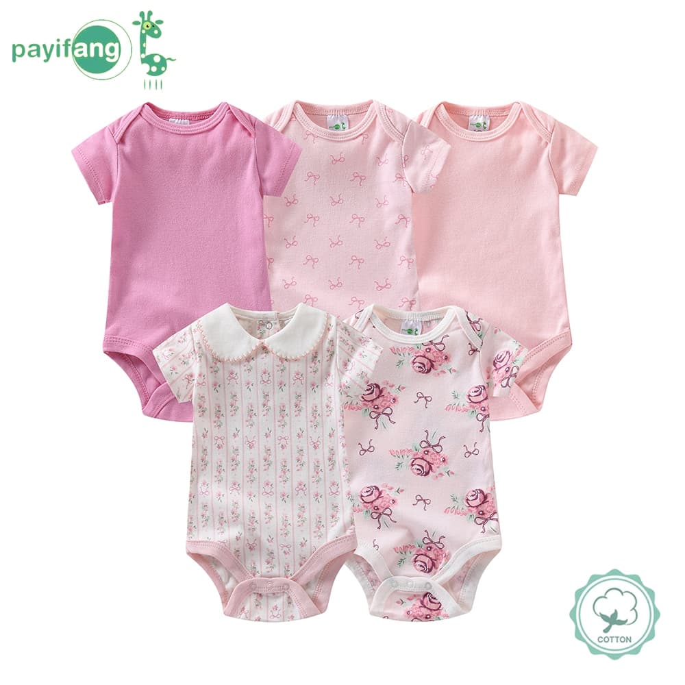 Kit 5 Pecas Body Bebe Manga Curta   Meninos e meninas  60% algodão, 40% poliéste