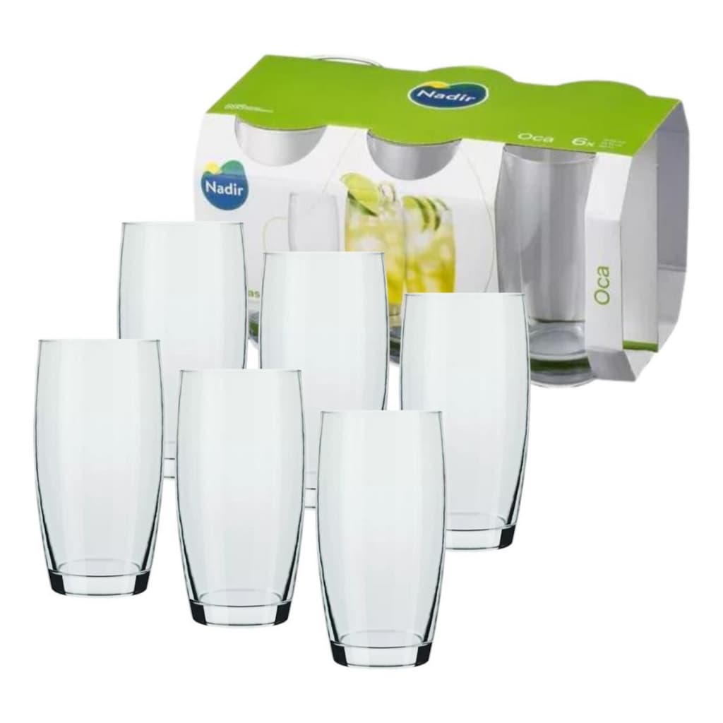 Jogo 6 Copos De Vidro Transparente Oca Nadir 400ml Suco Água e Drinks
