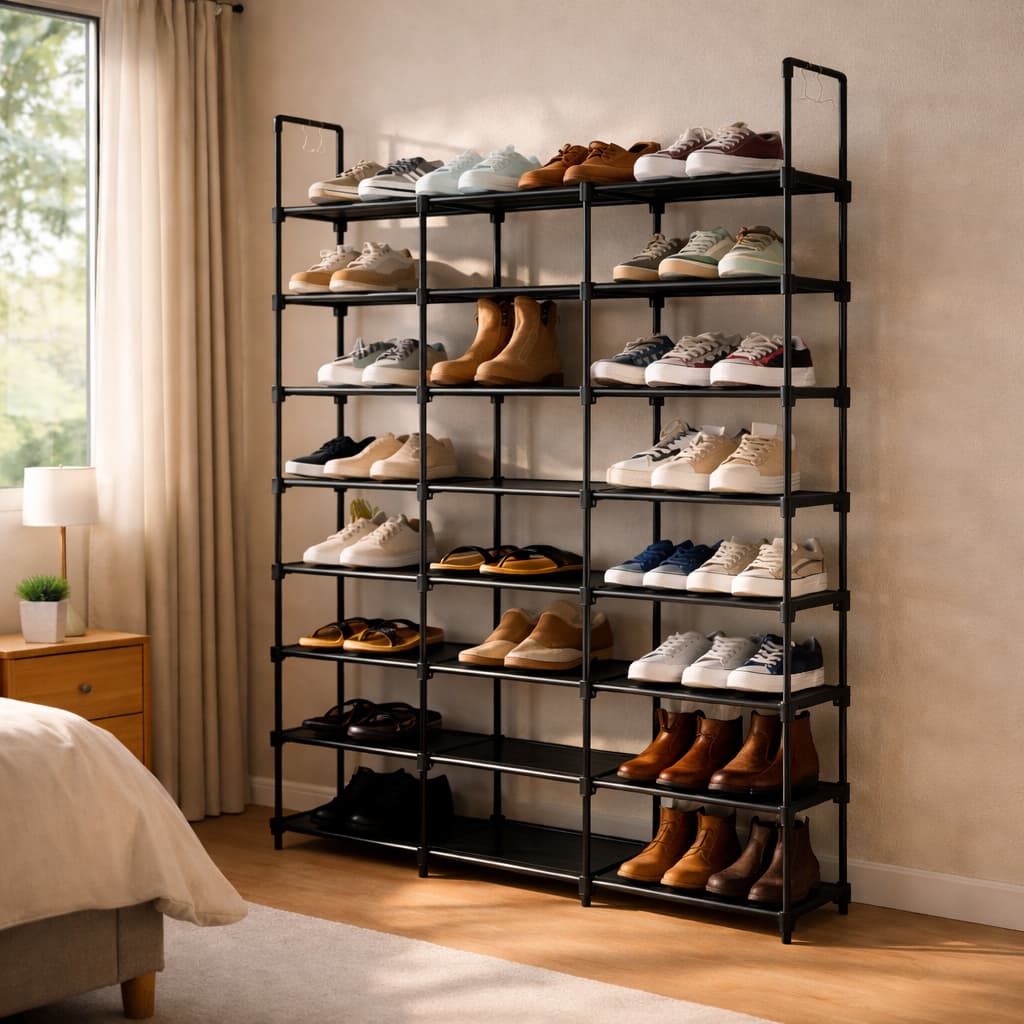 Sapateira Vertical 9 Prateleiras 3 Colunas Organizador para 50 a 55 Pares de Sapatos Multiuso em Metal