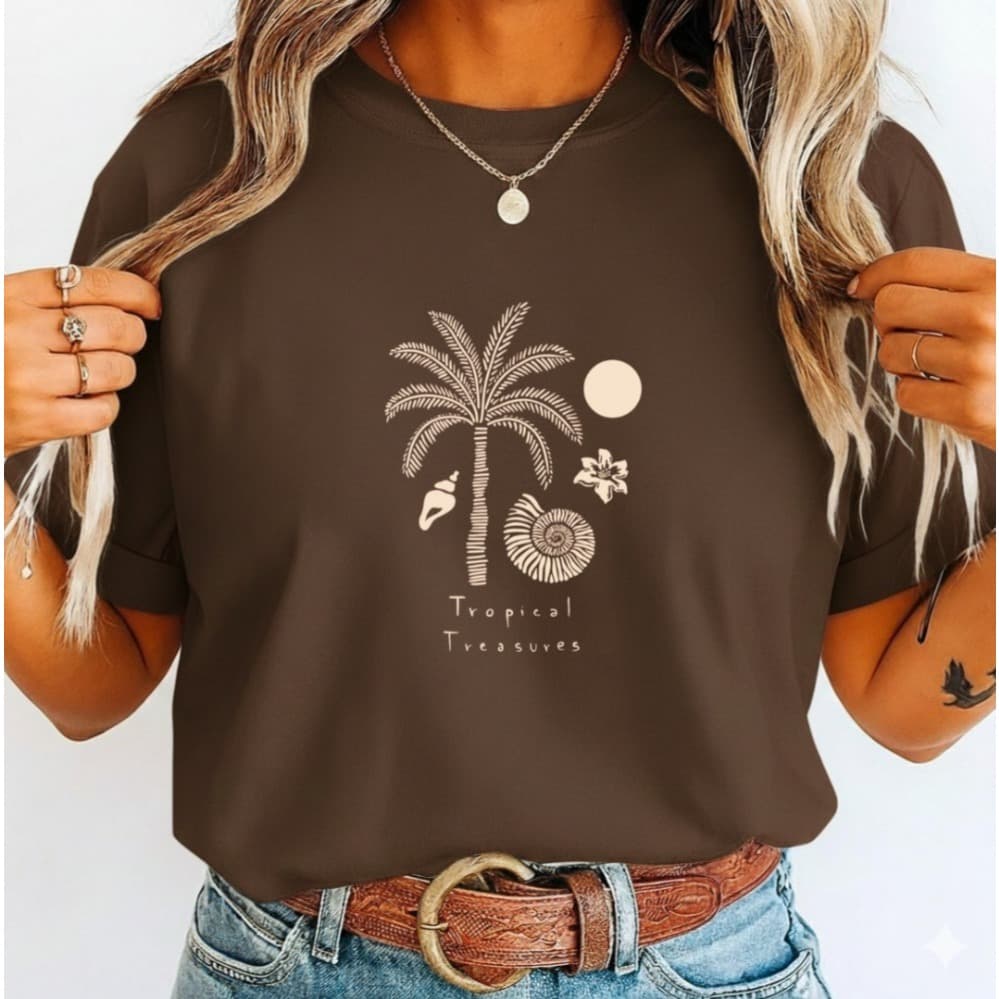 T Shirt Feminina Estampa Coqueiro Verão Camiseta 100% Algodão Camisa Blusa Dia a Dia