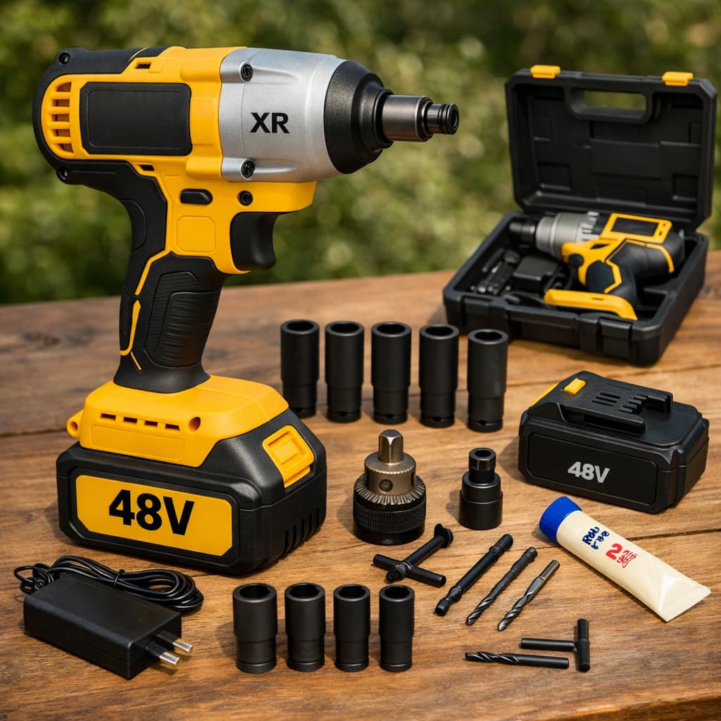 Kit Parafusadeira Chave De Impacto Sem Fio com Duas Baterias 48V Maleta Completo