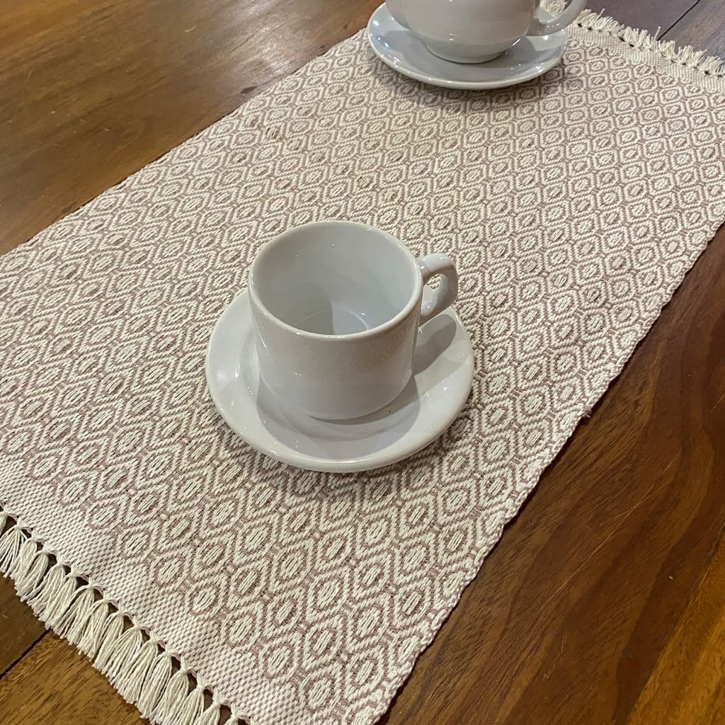 Kit Jogo Americano Mesa Posta Rose Offwhite Neutro Algodão Artesanal Mineiro Rose
