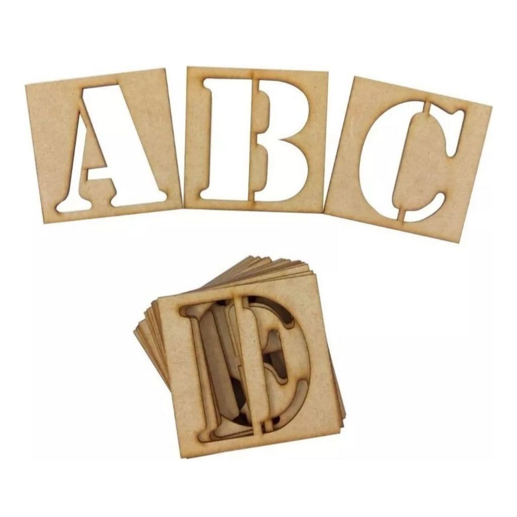 Kit Stencil De Letras E Numeros 12cm Em Mdf Cru Alfabetização
