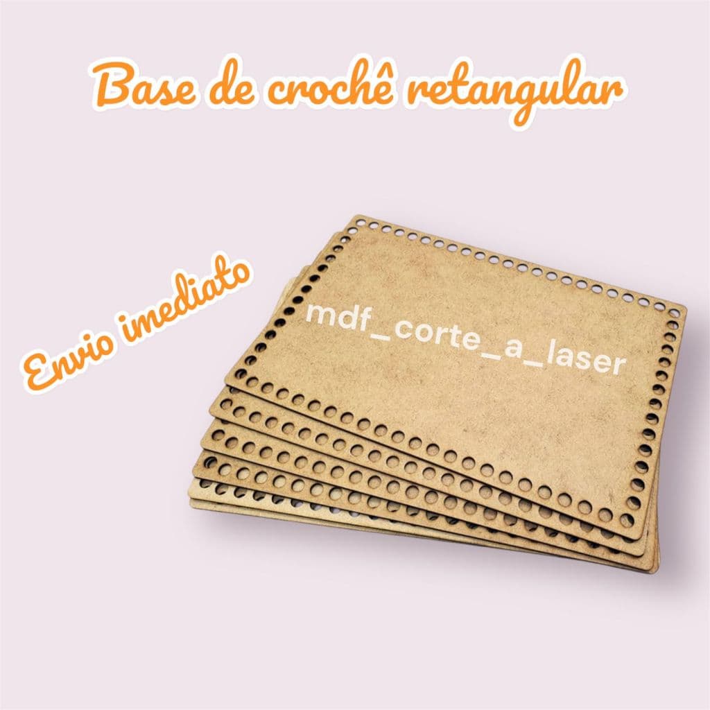 Kit  Base Retangular 12x20 cm MDF Cru para Cesto Crochê Fio de Malha