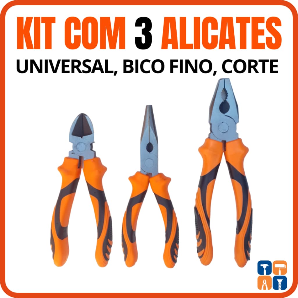 Jogo de Alicate Universal Corte Kit 3 Alicates Multiuso Universal e Corte