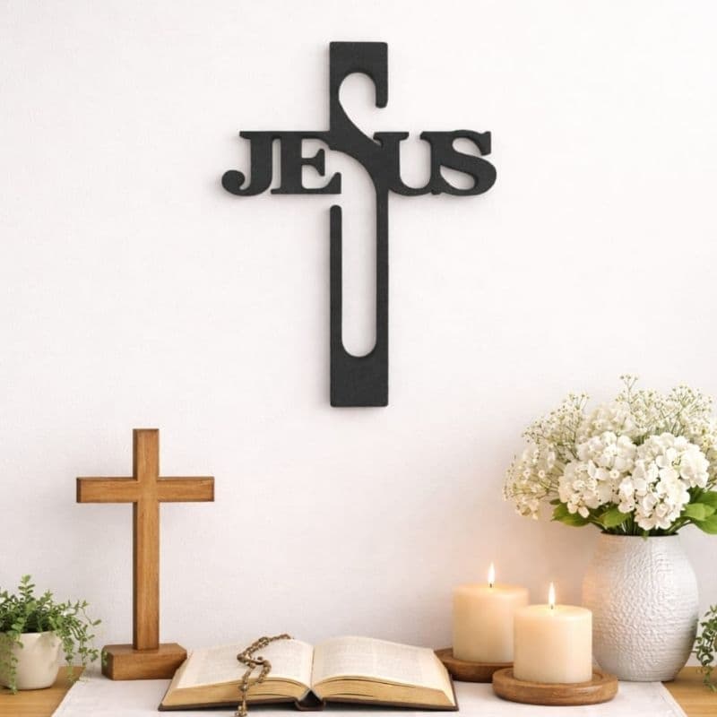 Crucifixo Decorativo JESUS 18x13cm Parede Religioso Moderno com Furo p/ Parafuso