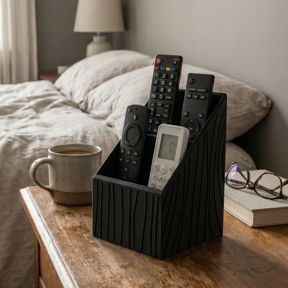 Suporte Organizador para Controles e Óculos - Textura Estilo Madeira Premium (Preto/Branco)