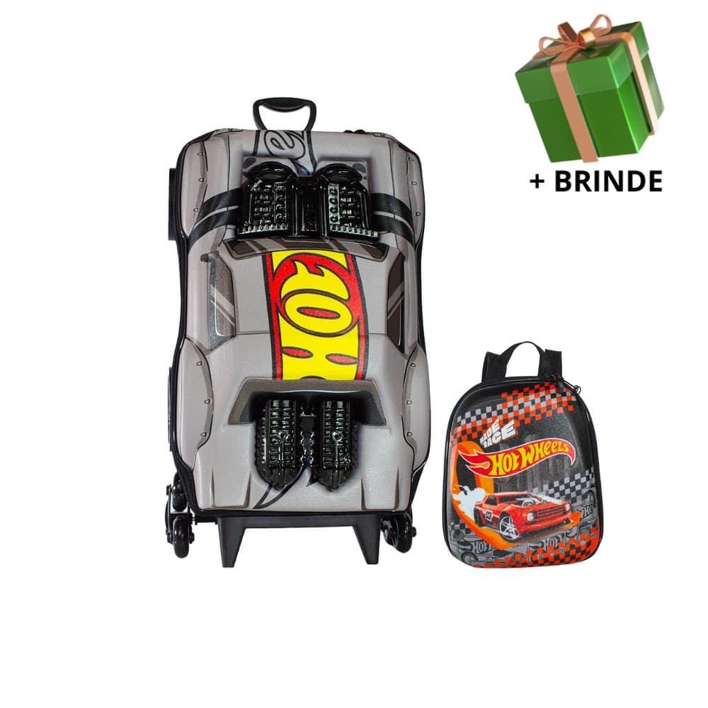 Mochila Escolar Menino Menina Lancheira Mala Infantil Hot Wheels 3D Rodinha Viage Resistente Passeio
