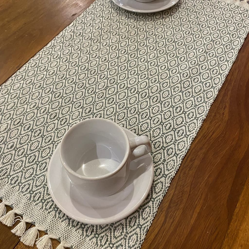 Kit Jogo Americano Mesa Posta Verde Jade Neutro Algodão Artesanal Mineiro Offwhite Cru