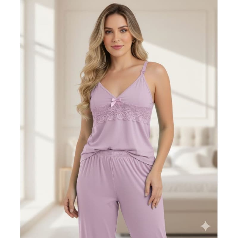 PIJAMA BABYDOOL AMAMENTAÇÃO RENDA CAMISETA ALÇA REFORÇADA COM CLICK E CALÇA MATERNIDADE