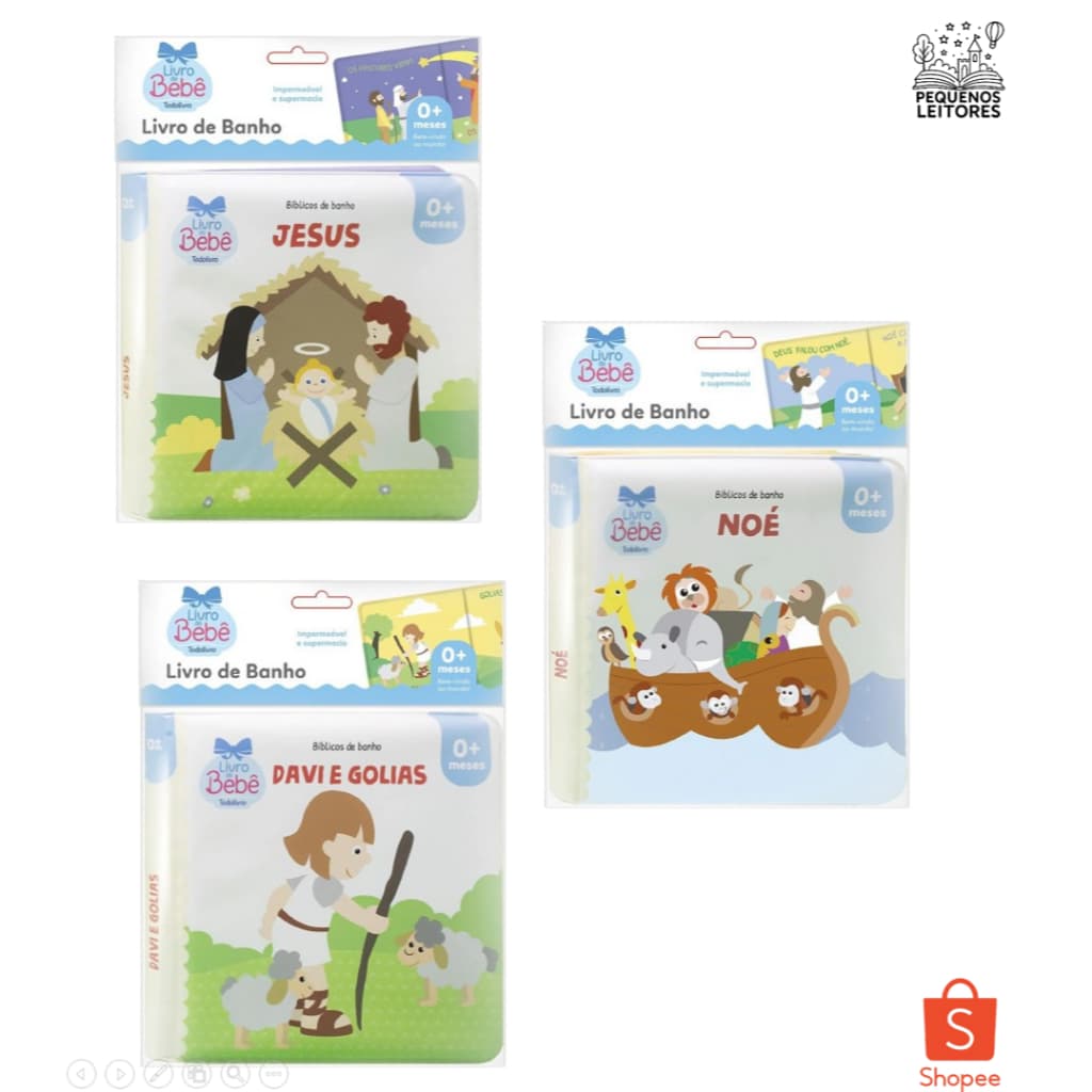 Kit 3 Livros Bíblicos de Banho Infantil | Noé, Davi e Golias e Jesus