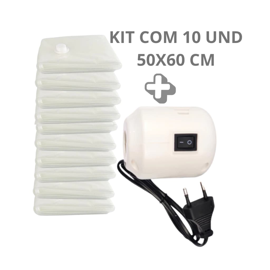Kit 10 Sacos + Bomba De Ar Elétrica Portátil Sucção 220v