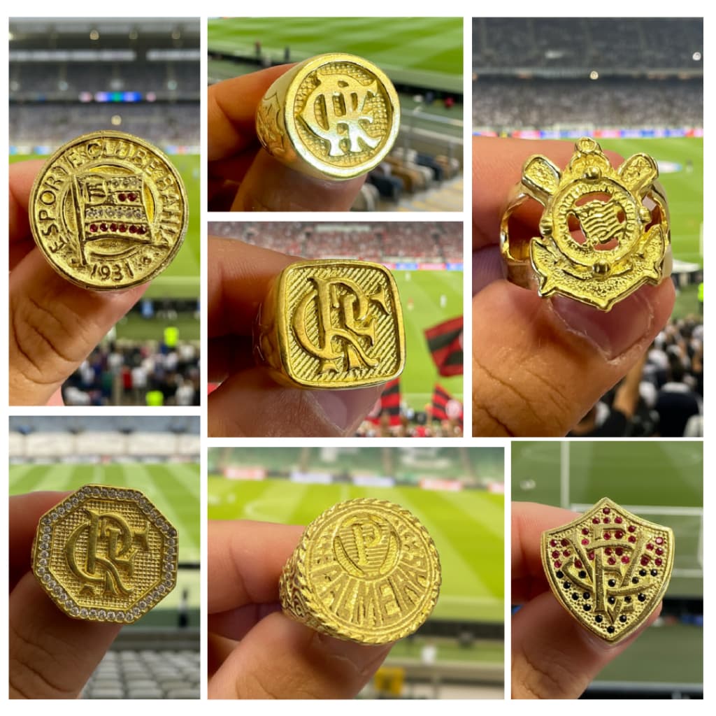DEDEIRA ANEL AJUSTAVEL MOEDA ANTIGA CRAVEJADO TIME FUTEBOL COR OURO 18K