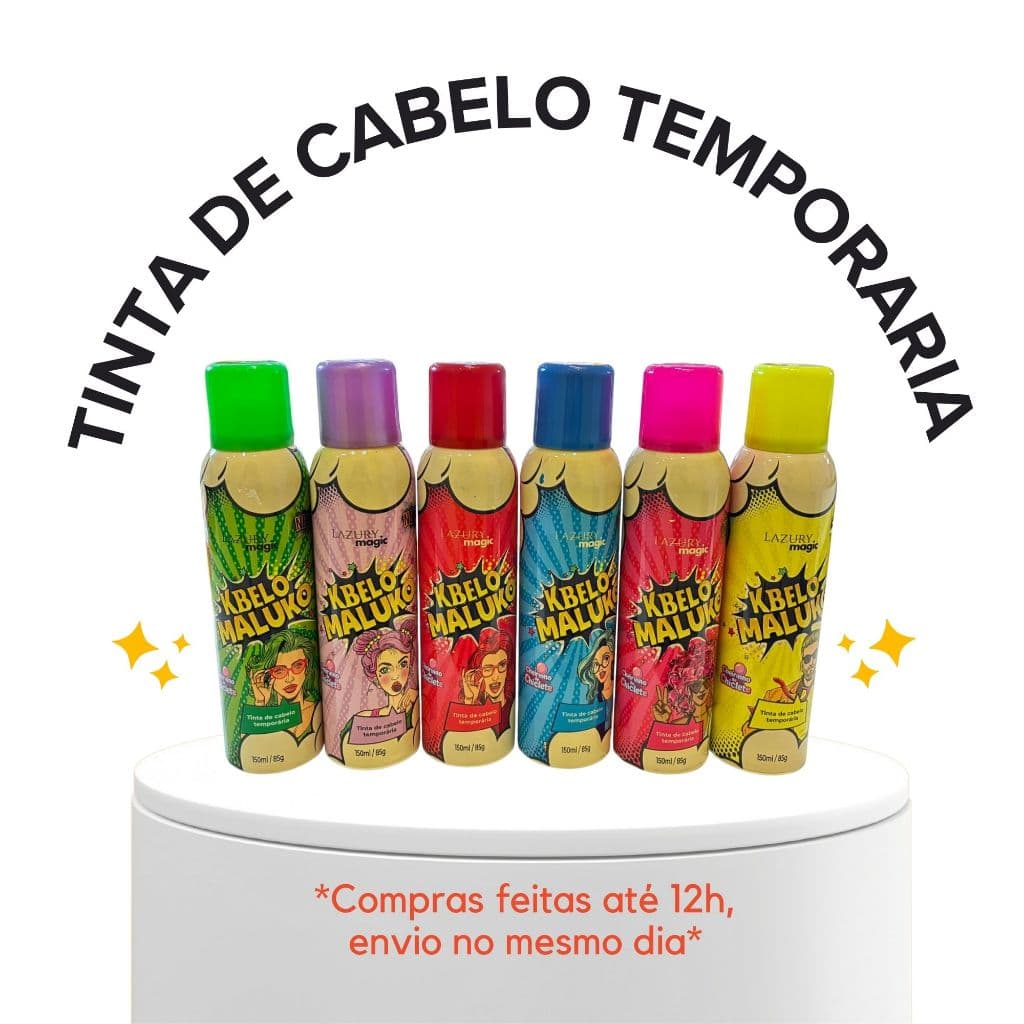 SPRAY DE TINTA DE CABELO KABELO MALUKO LAZURY COM CHEIRINHO DE CHICLETE 6 CORES ULTRA PIGMENTAÇAO