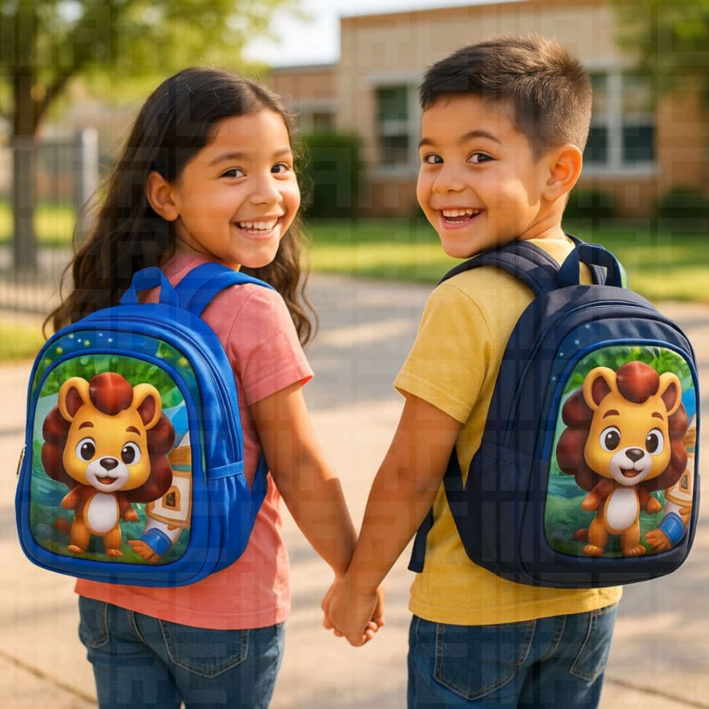 Mochila Infantil 3D Leão Leãozinho Azul Menino Menina Para Escola e Passeios Bolsa Leão Infantil