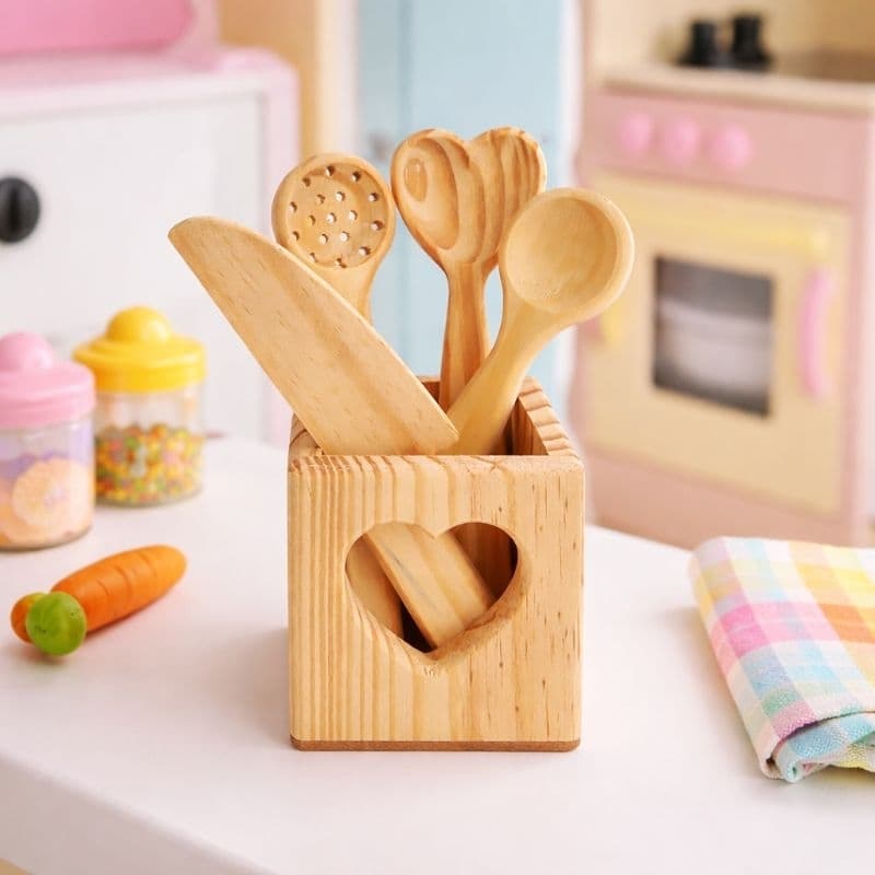Kit Utensílios de Cozinha  em Madeira Infantil Brinquedo Educativo