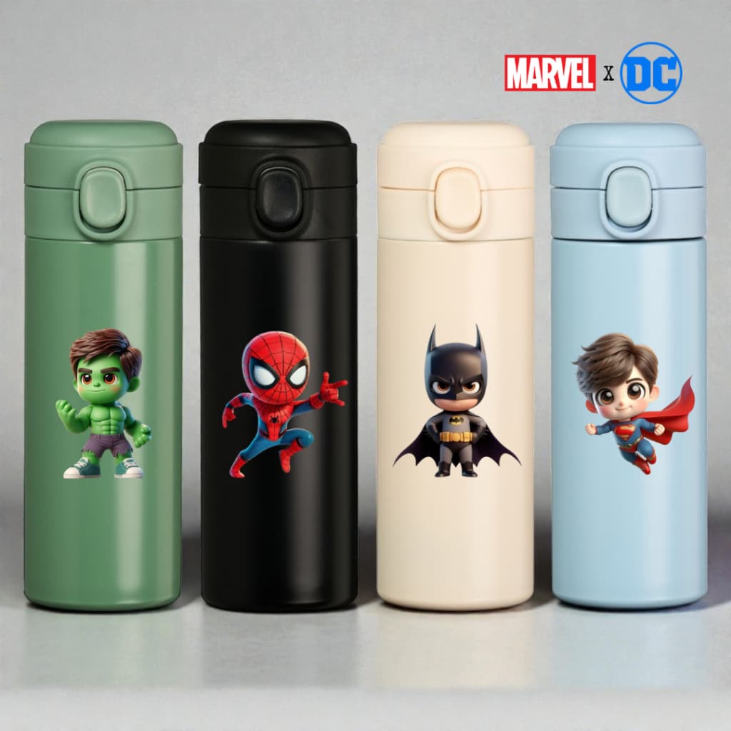 Garrafa Térmica Aço Inoxidavel Marvel DC Super-herói Parede Dupla 400ml