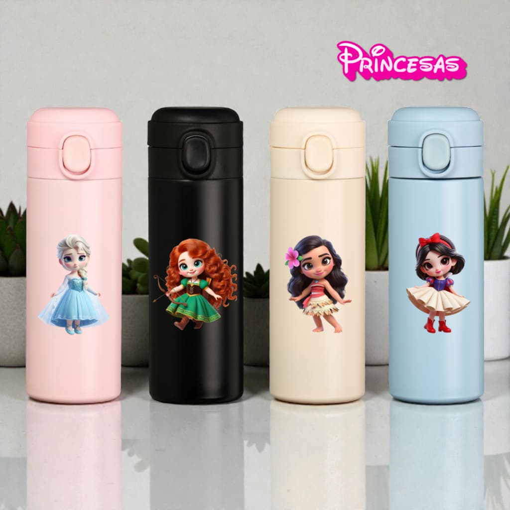 Garrafa Térmica Aço Inoxidavel Princesas Disney Parede Dupla 400ml