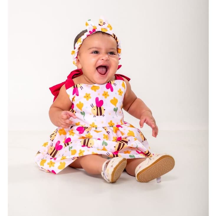 Vestido Bebê Menina 3, 6 Meses, 1 Ano | Vestido Menina Infantil + Tiara/Chapéu