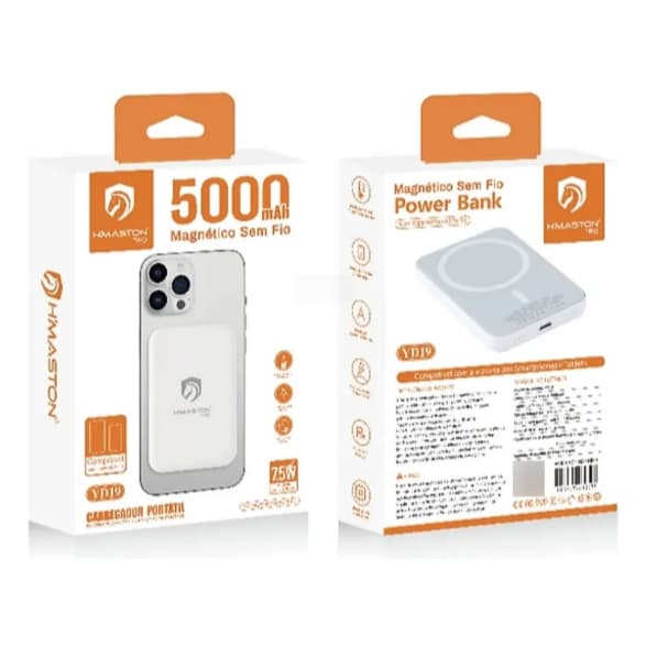 Power Bank Magnético Sem Fio H'maston YD-19 5000mAH