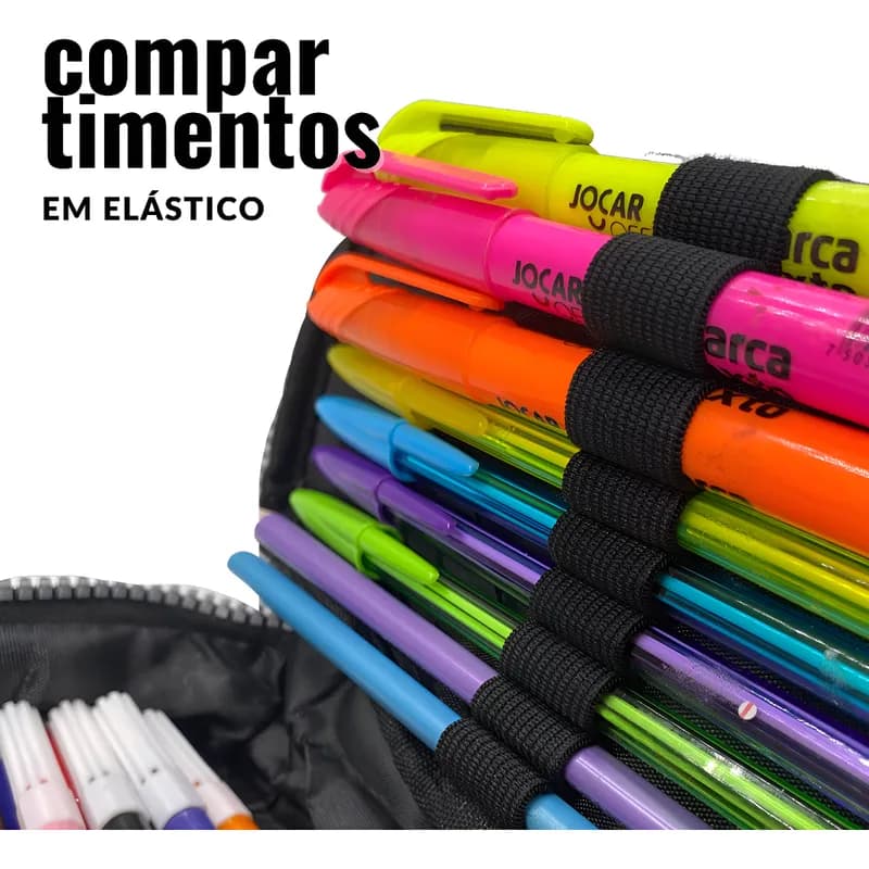 Estojo Box Escolar Divisorias E Compartimentos Unissex Preto