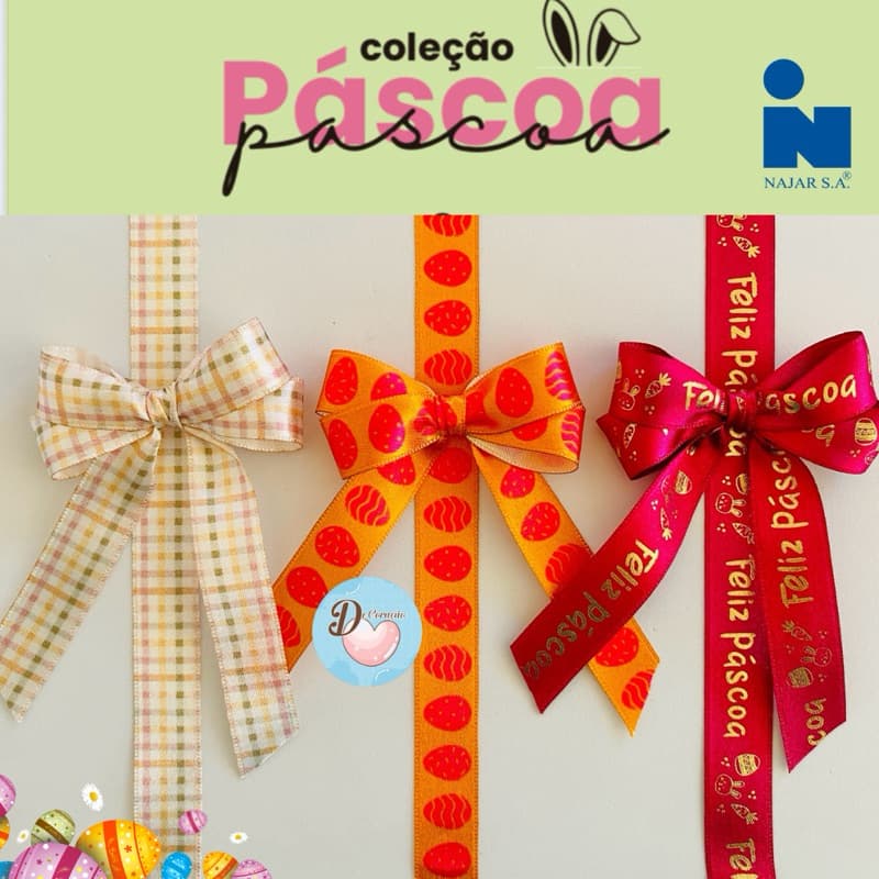 Fita Cetim Páscoa 2 Metros – Perfeita p/ Ovos de Páscoa, Cestas, Laços Prontos e Decoração de Embalagens