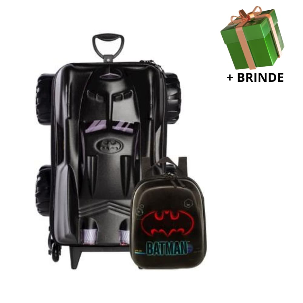 Mochila Escolar Menino Menina Lancheira Mala Infantil Batmovel 3D Rodinha Resistente Viagem Passeio