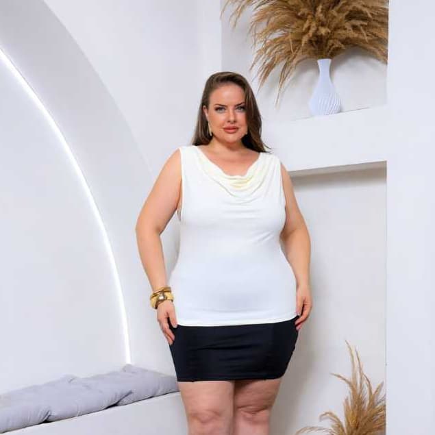 Blusa Feminina Off Champel Plus Size Regata Gola Boba Suplex Regata Drapeada Blusinha Regata Verão