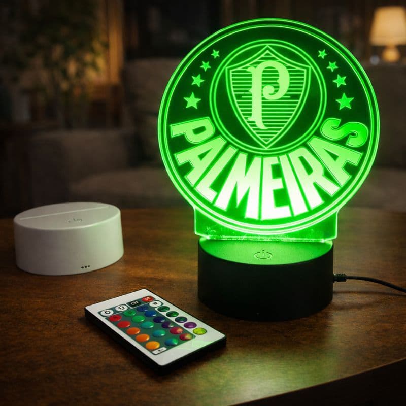 Luminária de LED do PALMEIRAS - CAMPEÃO PAULISTA 2026 - Base PRETA ou BRANCA - Com CONTROLE REMOTO