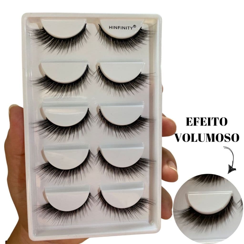 Cartela 5 Pares Cilios Postiços FOX01 HINFINITY fox eyes olho de raposa linha premium