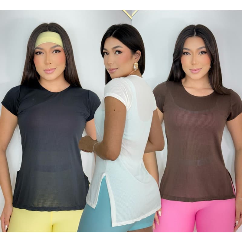 Kit 3 Blusas Academia Dry Fit Feminina Fitness Tapa Bumbum Longline Regata Tule Camiseta