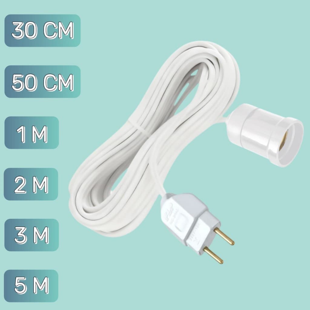 Soquete E27 com Extensão e Tomada Flexível Bocal para Lâmpada Cordão Branco